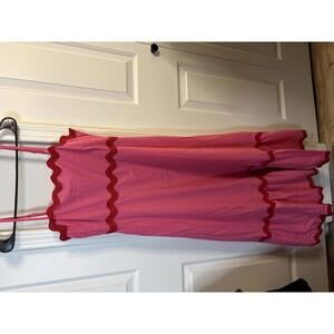 Pink and Red Women's Maxi Dress with Ruffle Details Size L 276